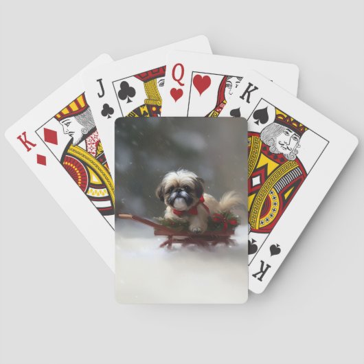 Shih Tzu Kerstsneeuw winter Pokerkaarten (Achterkant)