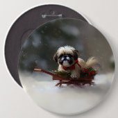 Shih Tzu Kerstsneeuw winter Ronde Button 6,0 Cm (Voorkant /achterkant)