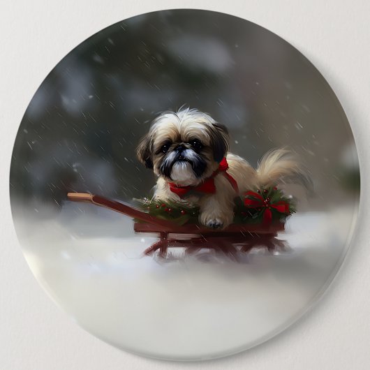 Shih Tzu Kerstsneeuw winter Ronde Button 6,0 Cm (Voorkant)