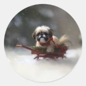 Shih Tzu Kerstsneeuw winter Ronde Sticker (Voorkant)