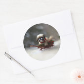 Shih Tzu Kerstsneeuw winter Ronde Sticker (Envelop)