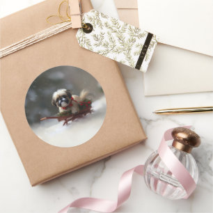 Shih Tzu Kerstsneeuw winter Ronde Sticker
