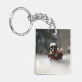Shih Tzu Kerstsneeuw winter Sleutelhanger (Voorkant Links)