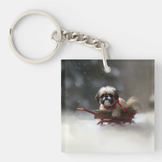 Shih Tzu Kerstsneeuw winter Sleutelhanger (Voorkant)