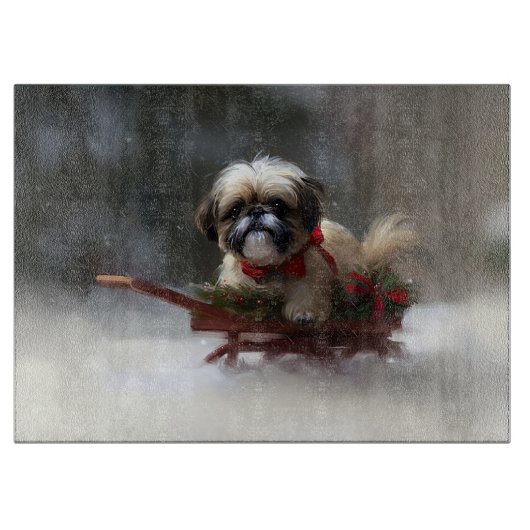 Shih Tzu Kerstsneeuw winter Snijplank (Voorkant)