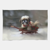 Shih Tzu Kerstsneeuw winter Theedoek (Horizontaal)