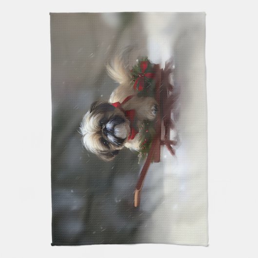 Shih Tzu Kerstsneeuw winter Theedoek (Verticaal)