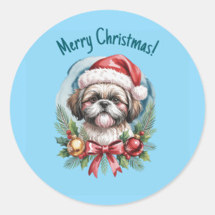 Shih tzu Kerststicker Ronde Sticker