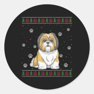 Shih Tzu Kersttrui Xmas Huisdier Dier Hond Lov Ronde Sticker