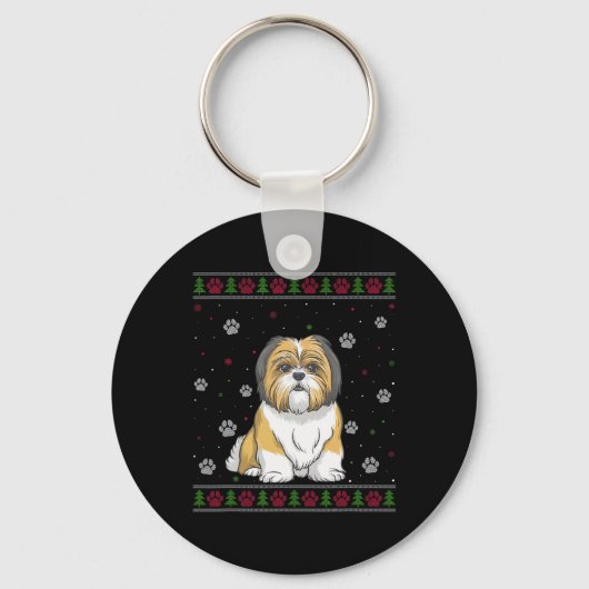 Shih Tzu Kersttrui Xmas Huisdier Dier Hond Lov Sleutelhanger (Voorkant)