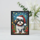 Shih Tzu Kleurrijke Bloem Santa Hond Kerstmis Briefkaart (Staand voorkant)