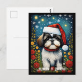 Shih Tzu Kleurrijke Bloem Santa Hond Kerstmis Briefkaart (Voorkant / Achterkant)