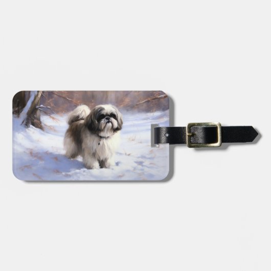 Shih Tzu Laat het sneeuwen Kerstmis Bagagelabel (Voorkant horizontaal)