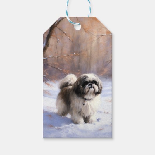 Shih Tzu Laat het sneeuwen Kerstmis Cadeaulabel (Voorkant)