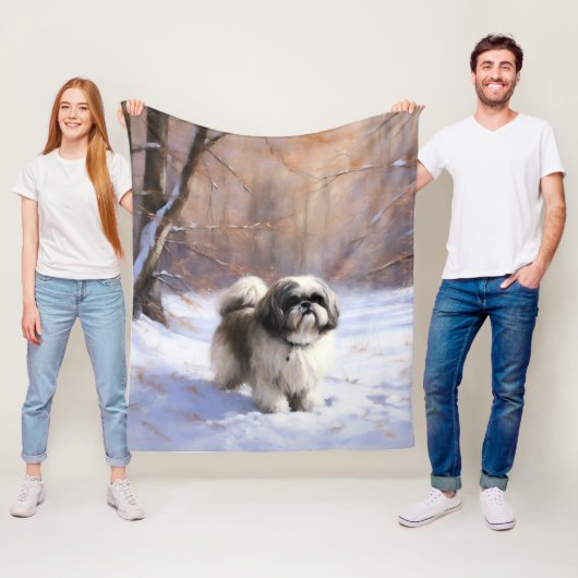 Shih Tzu Laat het Sneeuwen Kerstmis Fleece Deken (In situ)