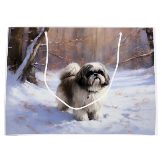 Shih Tzu Laat het sneeuwen Kerstmis Groot Cadeauzakje (Voorkant)