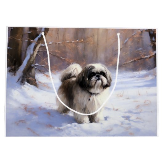 Shih Tzu Laat het sneeuwen Kerstmis Groot Cadeauzakje (Achterkant)