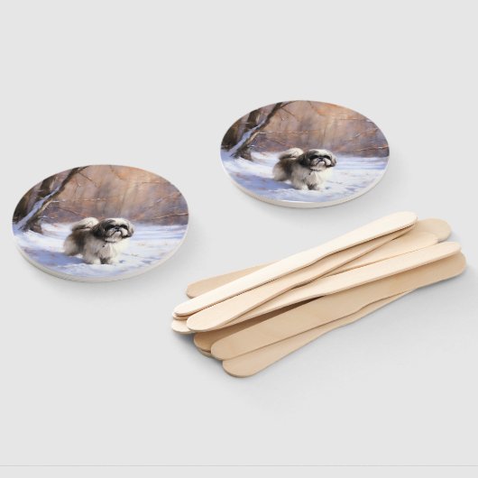 Shih Tzu Laat het sneeuwen Kerstmis Handwaaier (Niet-gemonteerd)