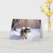 Shih Tzu Laat het Sneeuwen Kerstmis Kaart (Gele Bloem)