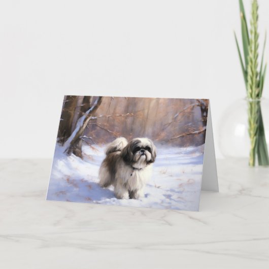 Shih Tzu Laat het Sneeuwen Kerstmis Kaart (Voorkant)