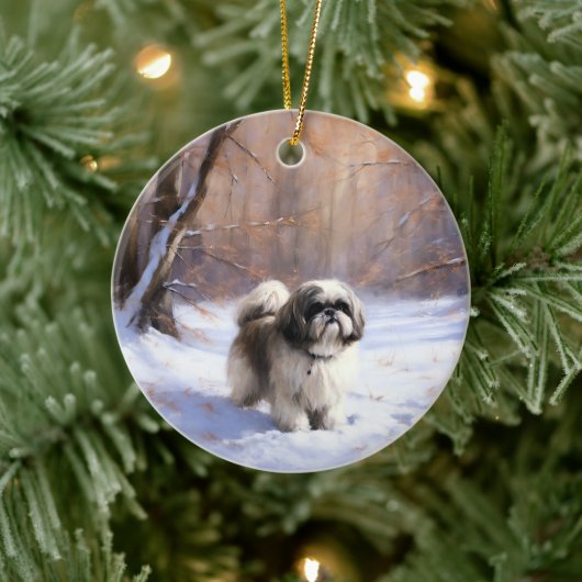 Shih Tzu Laat het sneeuwen Kerstmis Keramisch Ornament (Boom)
