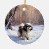 Shih Tzu Laat het sneeuwen Kerstmis Keramisch Ornament (Voorkant)