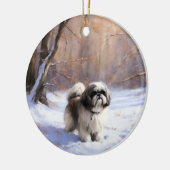 Shih Tzu Laat het sneeuwen Kerstmis Keramisch Ornament (Links)