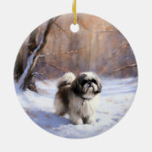 Shih Tzu Laat het sneeuwen Kerstmis Keramisch Ornament (Achterkant)
