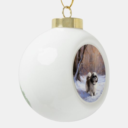Shih Tzu Laat het sneeuwen Kerstmis Keramische Bal Ornament (Links)