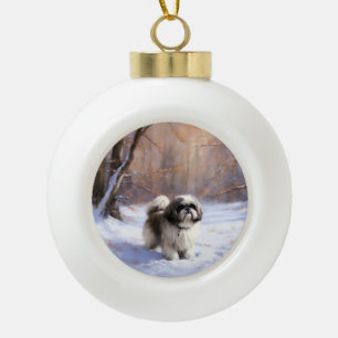 Shih Tzu Laat het sneeuwen Kerstmis Keramische Bal Ornament