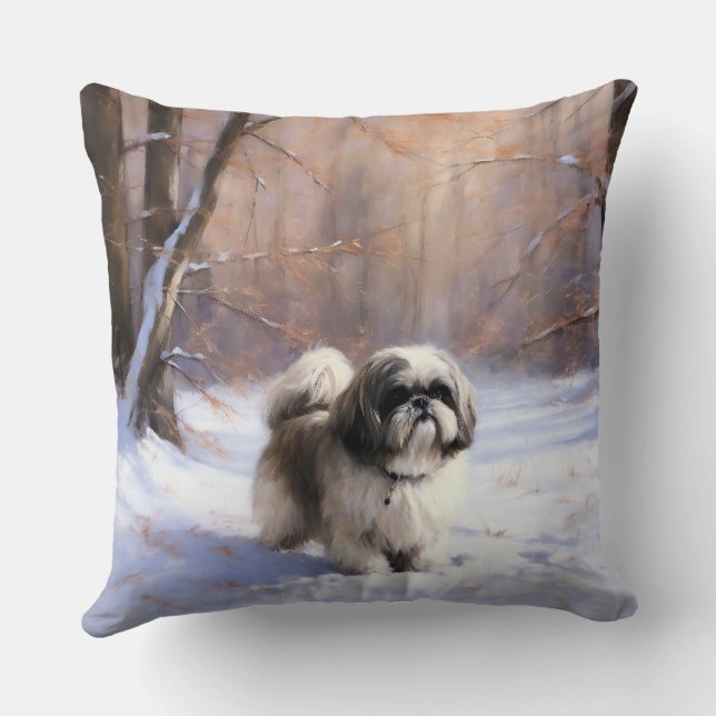 Shih Tzu Laat het sneeuwen Kerstmis Kussen (Achterkant)