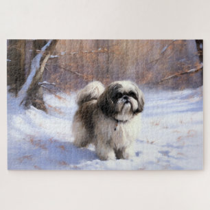 Shih Tzu Laat het Sneeuwen Kerstmis Legpuzzel