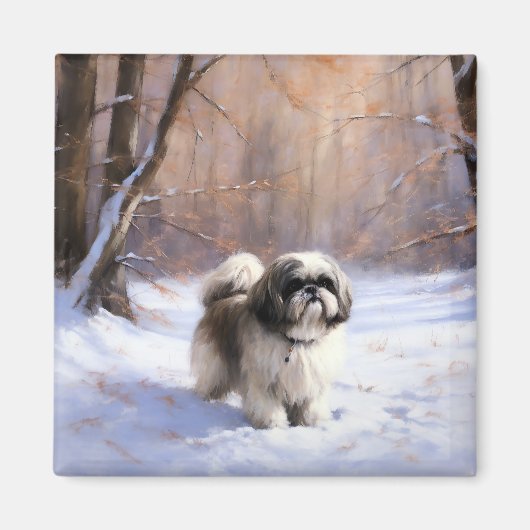 Shih Tzu Laat het sneeuwen Kerstmis Magneet (Voorkant)