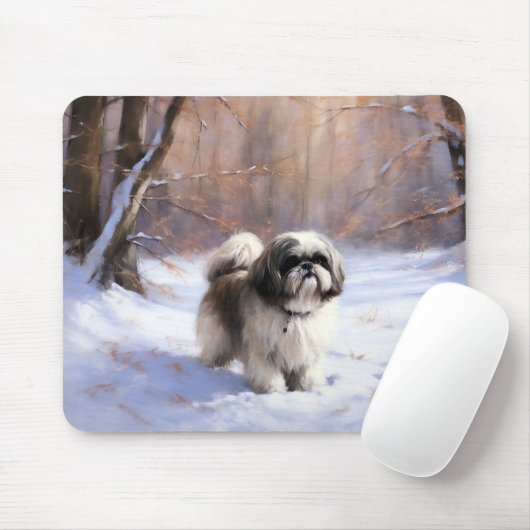 Shih Tzu Laat het Sneeuwen Kerstmis Muismat (Met muis)