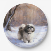 Shih Tzu Laat het Sneeuwen Kerstmis  Papieren Bordje (Voorkant)