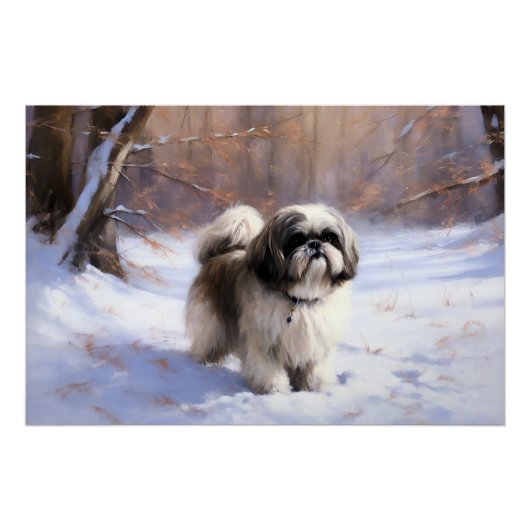 Shih Tzu Laat het sneeuwen Kerstmis Perfect Poster (Voorkant)