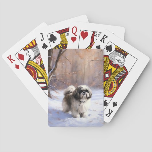 Shih Tzu Laat het sneeuwen Kerstmis Pokerkaarten (Achterkant)