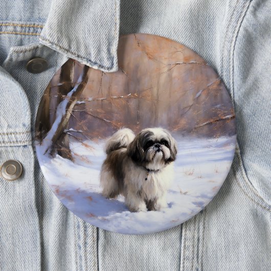 Shih Tzu Laat het sneeuwen Kerstmis Ronde Button 6,0 Cm (In situ)