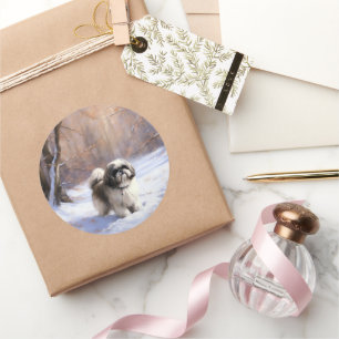 Shih Tzu Laat het Sneeuwen Kerstmis Ronde Sticker