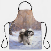 Shih Tzu Laat het Sneeuwen Kerstmis Schort (Voorkant)