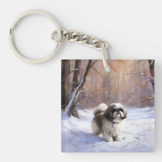 Shih Tzu Laat het sneeuwen Kerstmis Sleutelhanger (Voorkant)