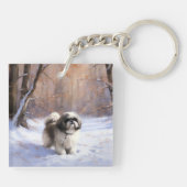 Shih Tzu Laat het sneeuwen Kerstmis Sleutelhanger (Achterkant)
