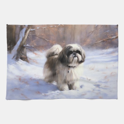 Shih Tzu Laat het sneeuwen Kerstmis Theedoek (Horizontaal)