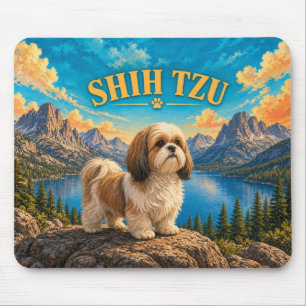 Shih Tzu, Lake Tahoe Vintage Waterverf Muismat