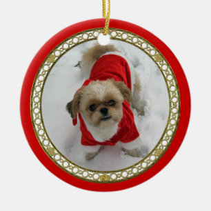 shih tzu lhasa schattige kerstkerstfeestdag keramisch ornament