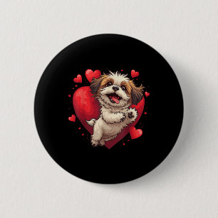 Shih Tzu liefde hart voor Valentijnsdag op Shih Tz Ronde Button 5,7 Cm