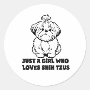 Shih Tzu-liefhebster meisje – Cartoon-hondontwerp Ronde Sticker