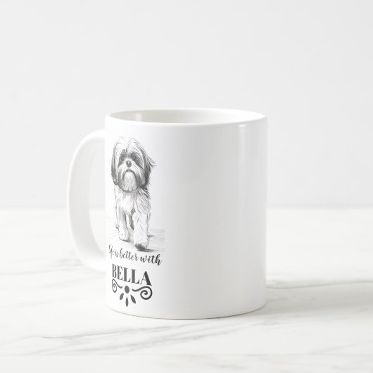 Shih Tzu Life is beter met aangepaste hondennaam Koffiemok (Voorkant links)
