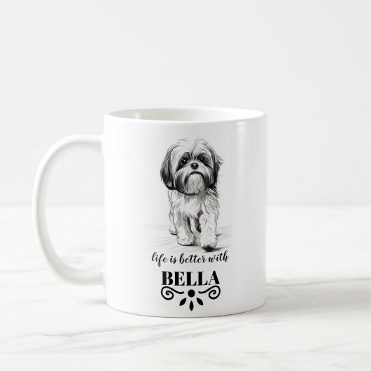 Shih Tzu Life is beter met aangepaste hondennaam Koffiemok (Links)