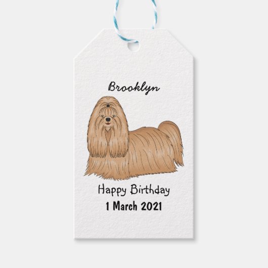 Shih tzu long hair cartoon illustratie cadeaulabel (Voorkant)